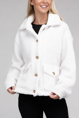 Ellie Cozy Sherpa Button-Front Jacket - SwagglyLife Home & Fashion