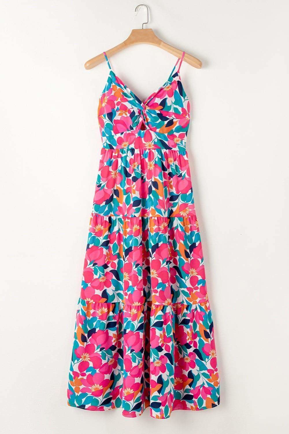 Ellie Printed V-Neck Maxi Cami Dress - SwagglyLife Home & Fashion