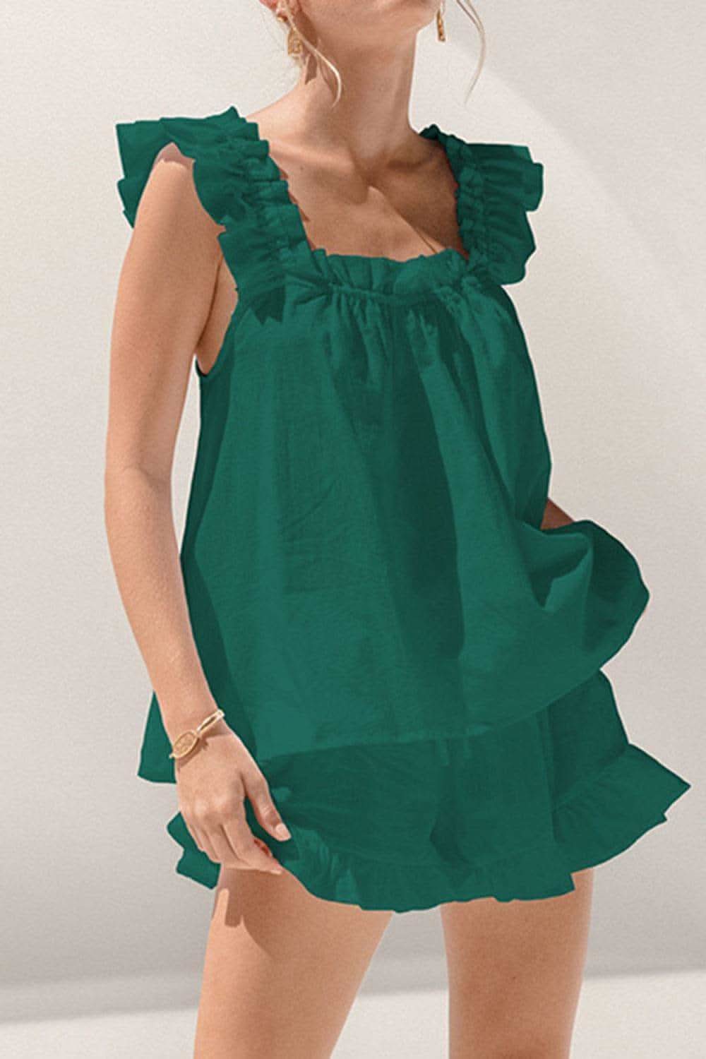 Ellie Ruffled Square Neck Top and Shorts Set - SwagglyLife Home & Fashion