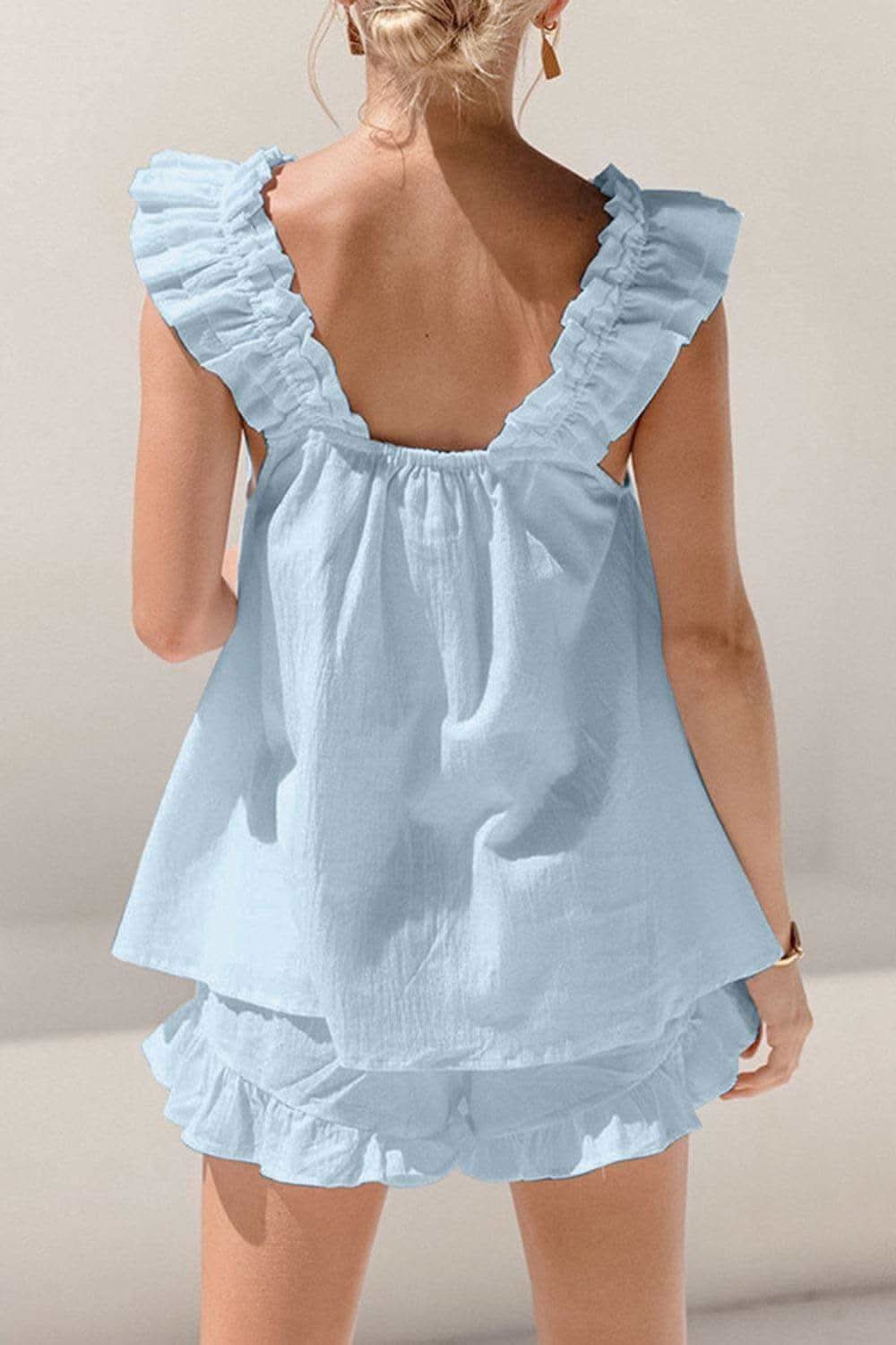 Ellie Ruffled Square Neck Top and Shorts Set - SwagglyLife Home & Fashion