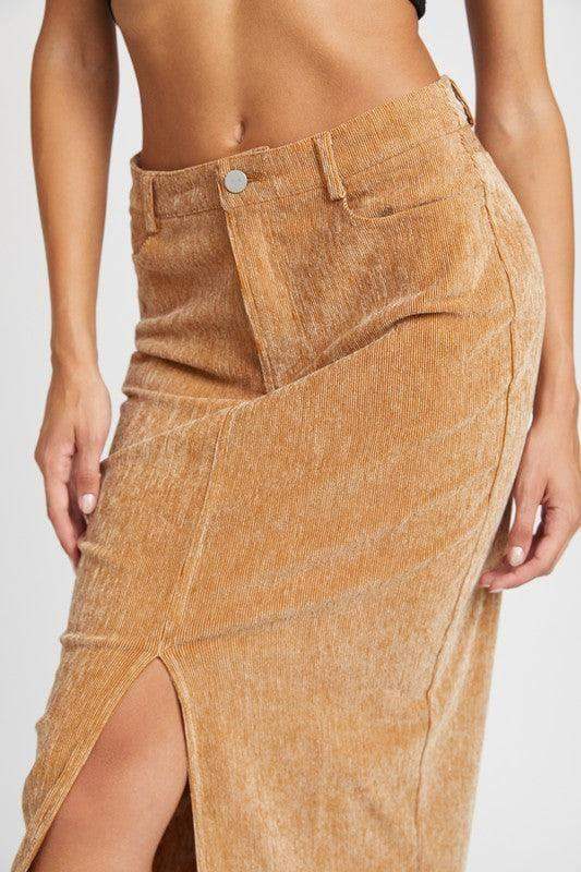 EMORY PARK Corduroy Mid Skirt with Front Slit in - Skirts photo