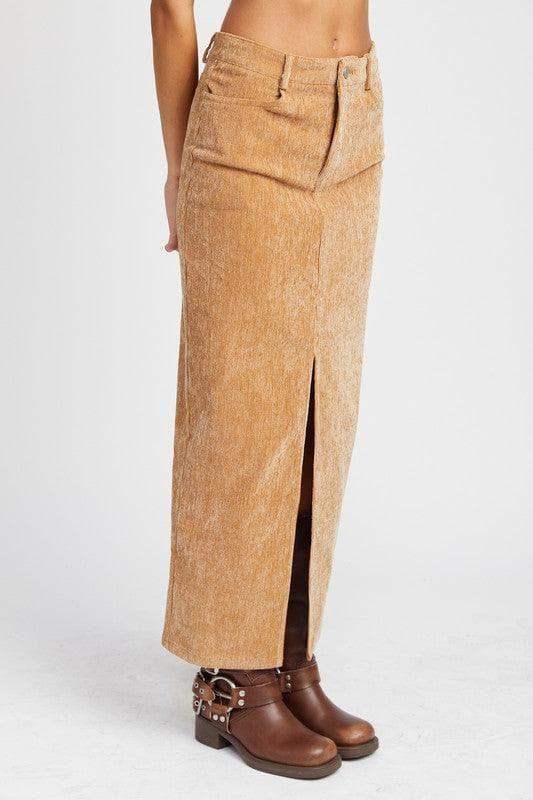 EMORY PARK Corduroy Mid Skirt with Front Slit in TAN - Skirts photo