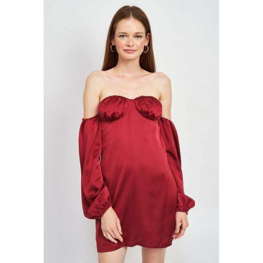 EMORY PARK Eunice Off Shoulder Mini Dress with Back Cut Out in BURGUNDY - Dresses photo