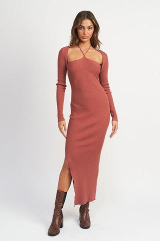 EMORY PARK Halter Neck Maxi Dress with Slit - SwagglyLife Home & Fashion