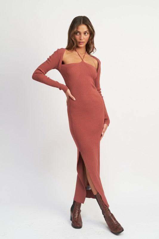 EMORY PARK Halter Neck Maxi Dress with Slit - SwagglyLife Home & Fashion