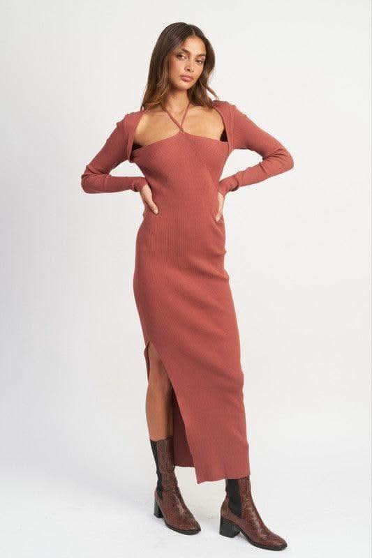 EMORY PARK Halter Neck Maxi Dress with Slit - SwagglyLife Home & Fashion