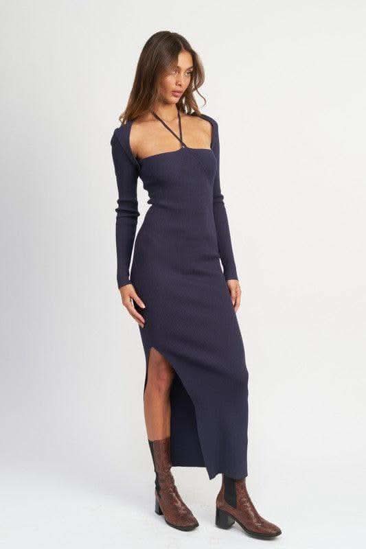 EMORY PARK Halter Neck Maxi Dress with Slit - SwagglyLife Home & Fashion