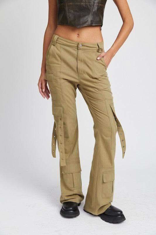 EMORY PARK Low Waist Cargo Flared Pants - SwagglyLife Home & Fashion