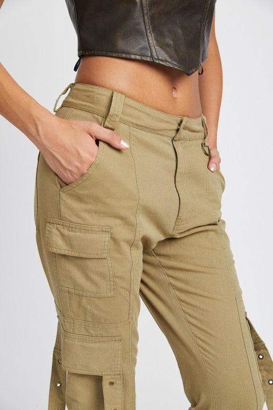 EMORY PARK Low Waist Cargo Flared Pants in OLIVE - Pants photo