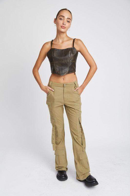 EMORY PARK Low Waist Cargo Flared Pants - SwagglyLife Home & Fashion