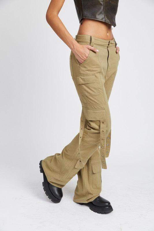 EMORY PARK Low Waist Cargo Flared Pants - SwagglyLife Home & Fashion