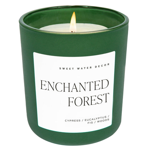 Enchanted Forest Soy Candle - Green Matte Jar - 15 oz (Cypress and Fig) - SwagglyLife Home & Fashion