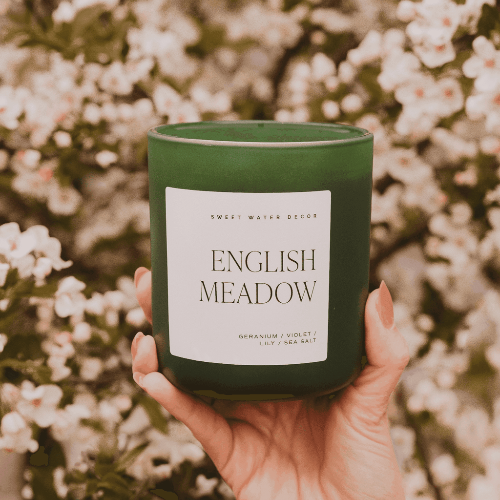 English Meadow Soy Candle - Green Matte Jar - 15 oz (Wildflowers and Salt) - SwagglyLife Home & Fashion