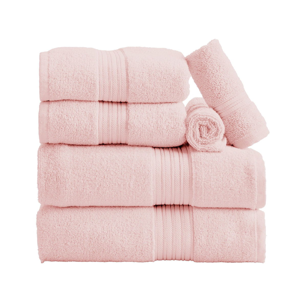 Cotton Terry Bath Towel Set - Cooper Collection - 6 Piece Set Pink | SwagglyLife