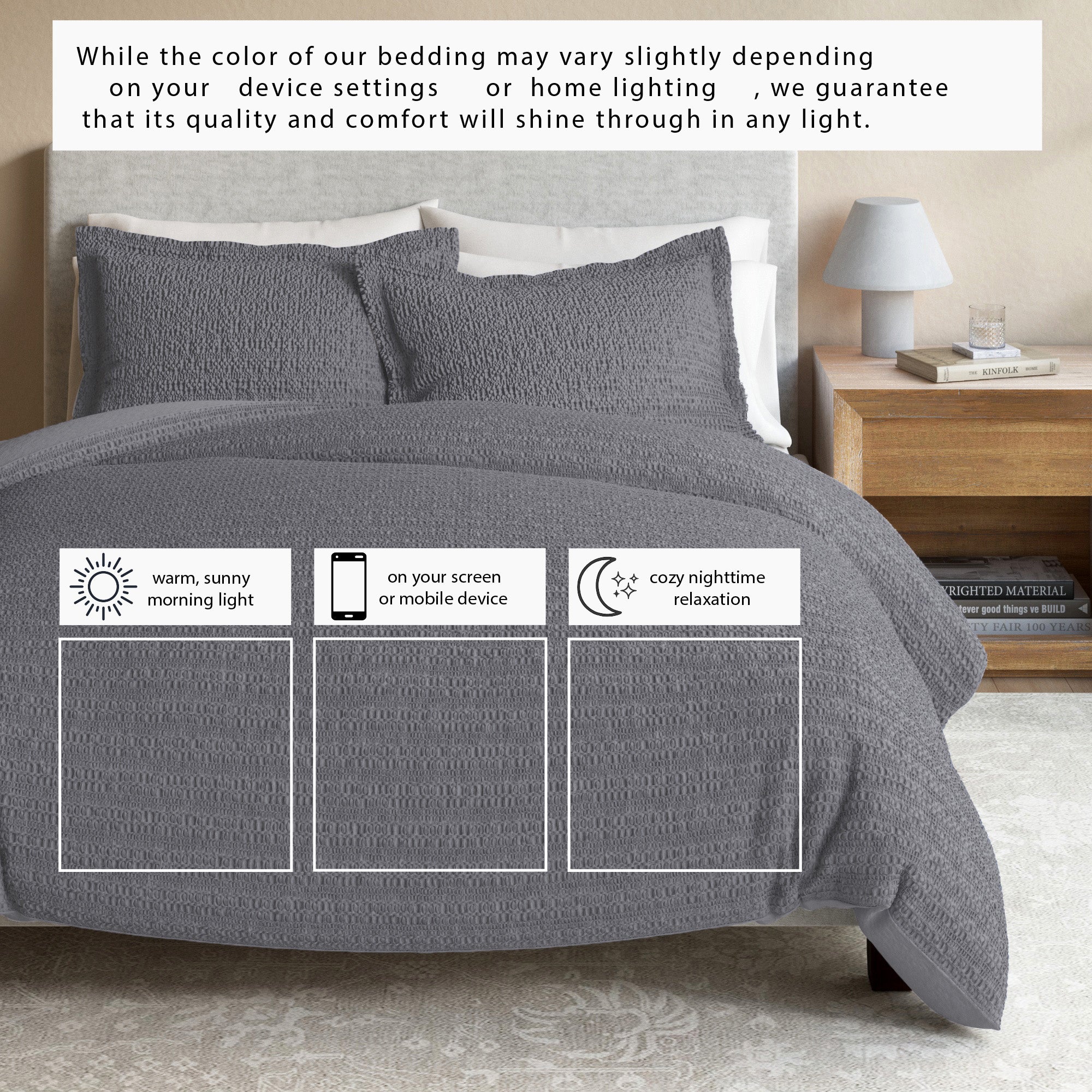 100% Cotton Honeycomb Waffle Duvet Set - Mattea Collection in - Duvet photo