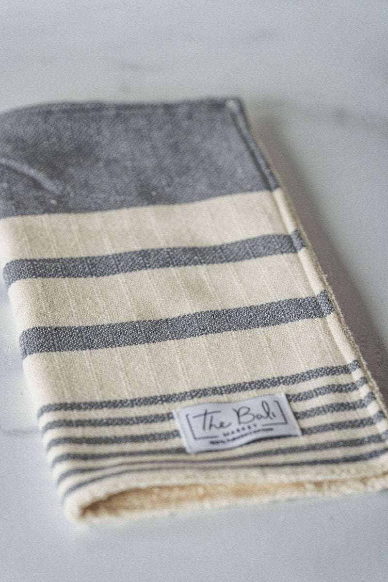 Essential Stripe Washcloth Collection – 12” x 12” Turkish Cotton in Dark Grey - Wash Cloth photo