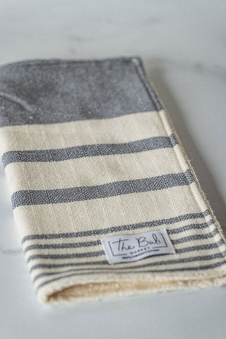 Essential Stripe Washcloth Collection – 12” x 12” Turkish Cotton in Dark Grey - Wash Cloth photo