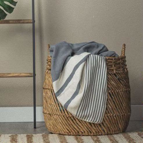 Essential Stripe Throw Blanket Collection – Turkish Cotton, 70” x 90” in Grey - Blanket photo