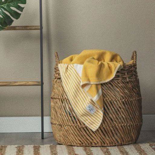Essential Stripe Throw Blanket Collection – Turkish Cotton, 70” x 90” in Yellow - Blanket photo