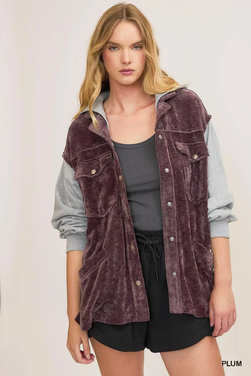 Umgee Contrast Hooded Chenille Jacket in - photo