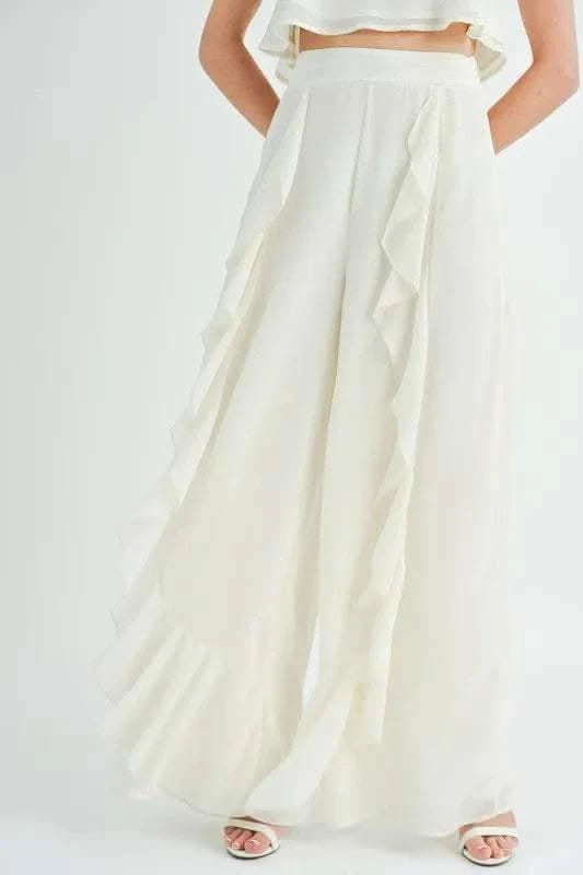 MABLE Crop Cami and Ruffled Wide Leg Pants Set - SwagglyLife Home & Fashion