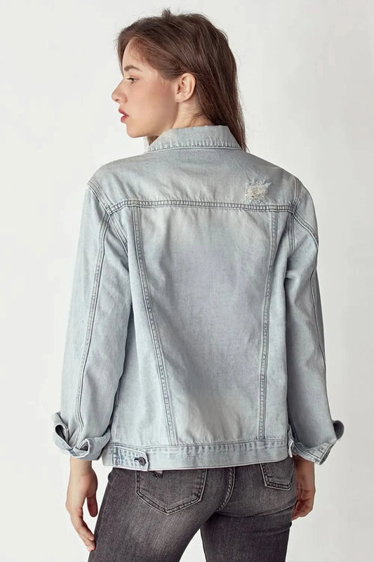 RISEN Distressed Button Up Jacket in - photo
