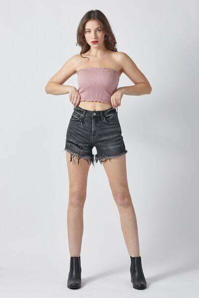 RISEN Raw Hem Denim Shorts with Pockets in - Shorts photo