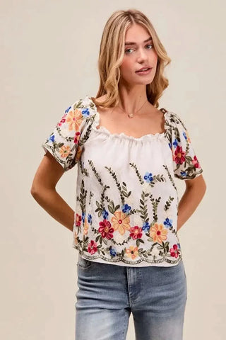 SO ME Floral Embroidered Two Way Off The Shoulder Blouse - SwagglyLife Home & Fashion