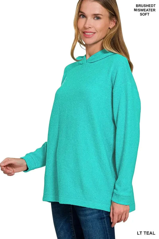 Zenana Hooded Brushed Melange Hacci Sweater in - photo