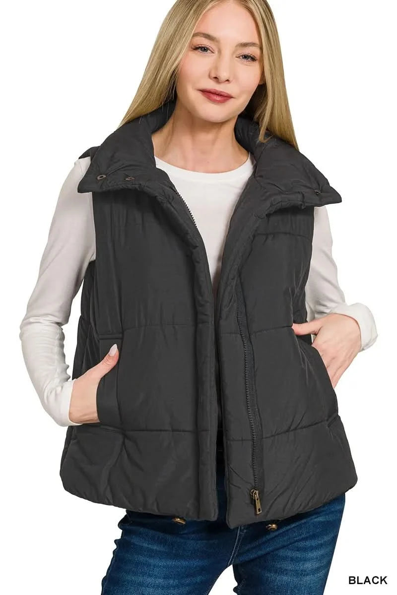 Zenana High Neck Zip-Up Vest Coat in - photo