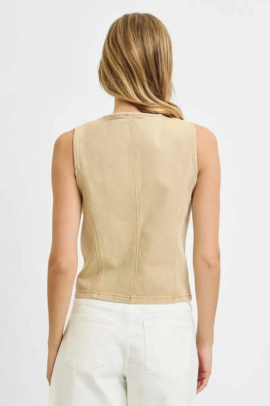 RISEN Full Size V Neck Button Down Vest Plus Size in - photo