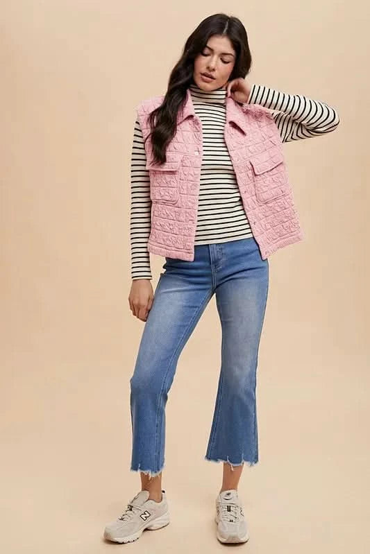 Annie Wear Texture Quilted Snap Down Vest Coat in - photo