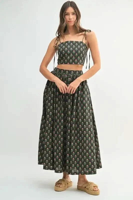 MABLE Floral Crop Top and Skirt Set, Black / S MABLE Floral Crop Top and Skirt Set, Black / S