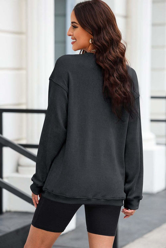 Heart Sequin Round Neck Sweatshirt in - photo