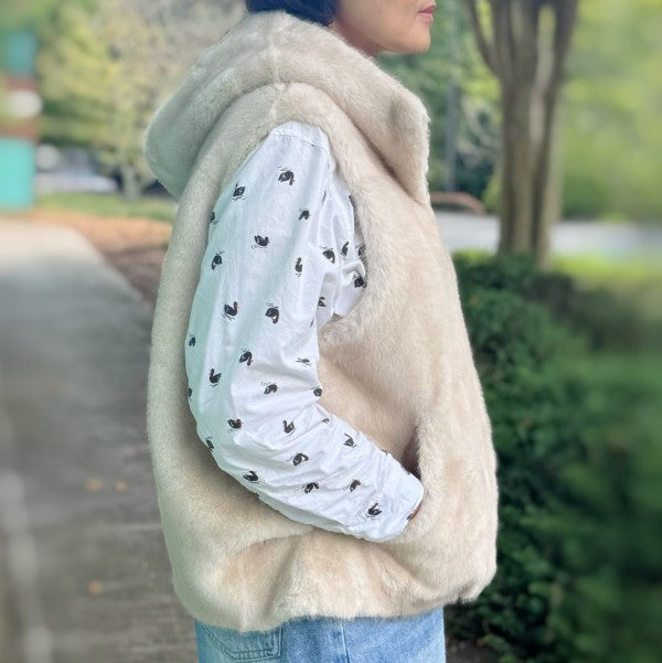 Real Feel Faux Mink Fur Hooded Vest in - photo