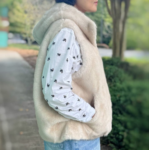 Real Feel Faux Mink Fur Hooded Vest in - photo