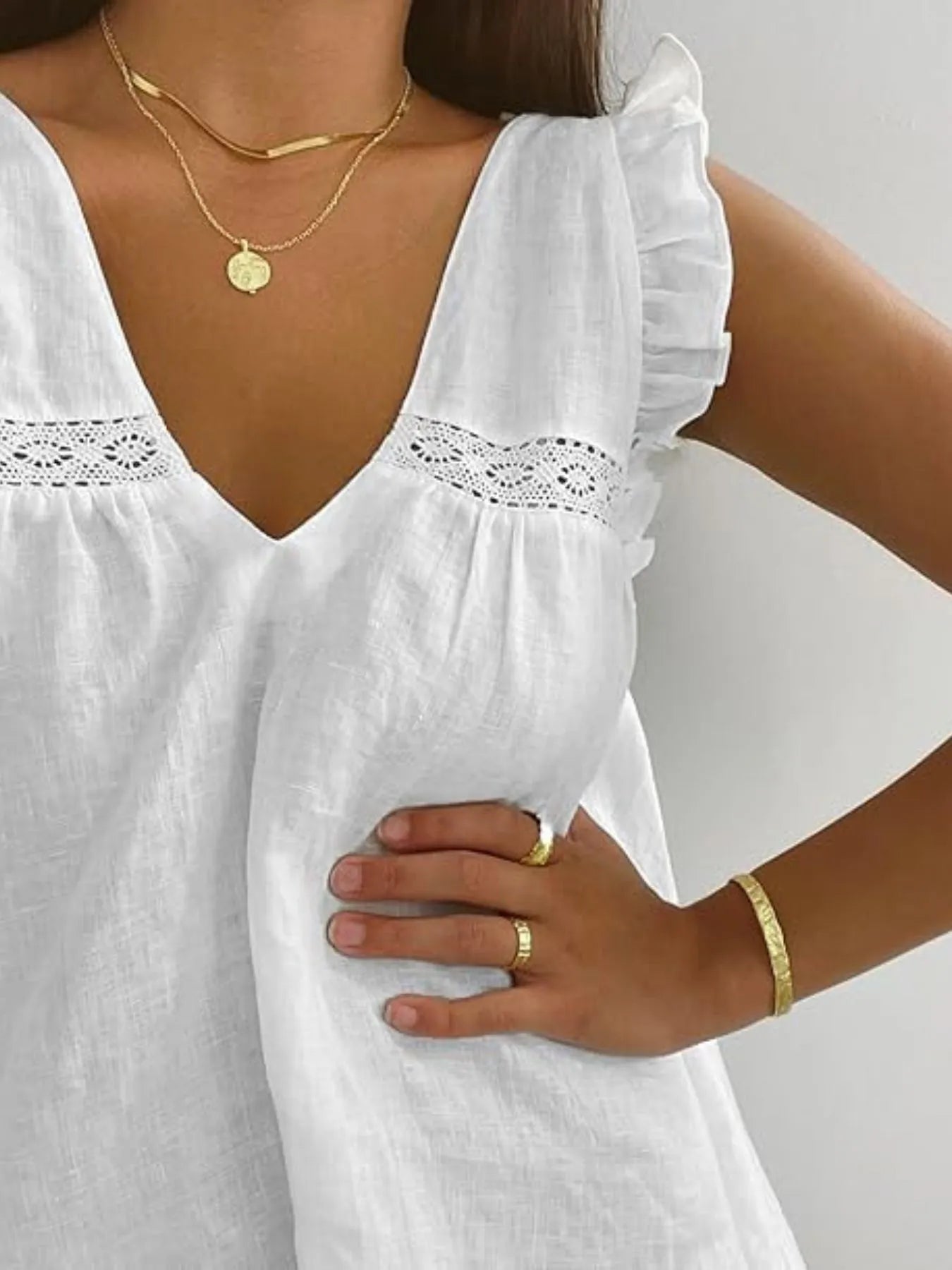 Ruffled V-Neck Top and Shorts Set - SwagglyLife Home & Fashion