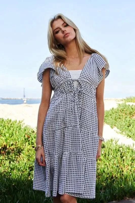 Davi & Dani Jacquard V-Neck Flutter Cap Sleeve Tiered Dress in - photo