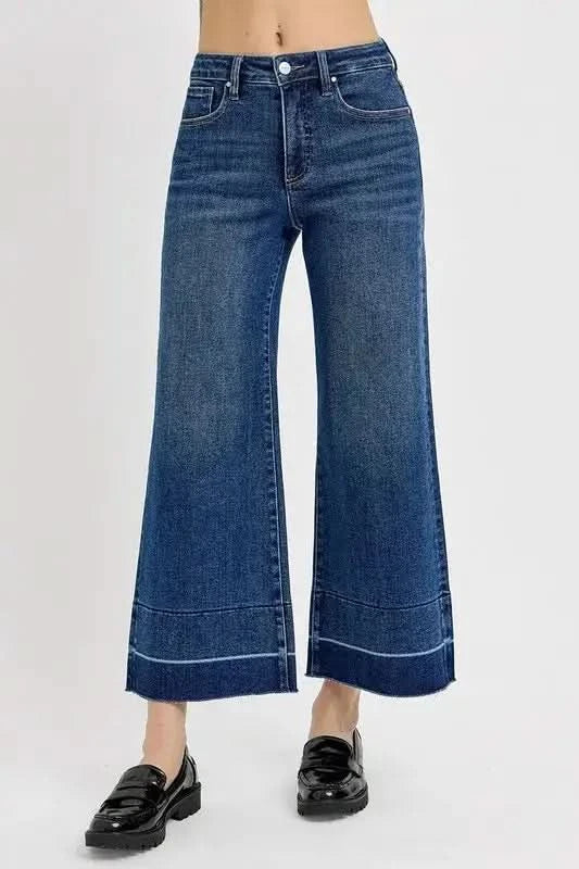 RISEN Full Size Tummy Control High Rise Crop Wide Hem Jeans Plus Size in - photo