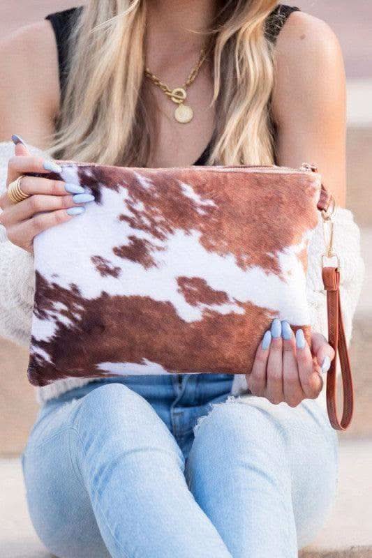 Faux Fur Cow Animal Print Clutch in - Handbags, Wallets & Cases photo