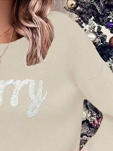 Merry Round Neck Dropped Shoulder Christmas Sweater in - photo