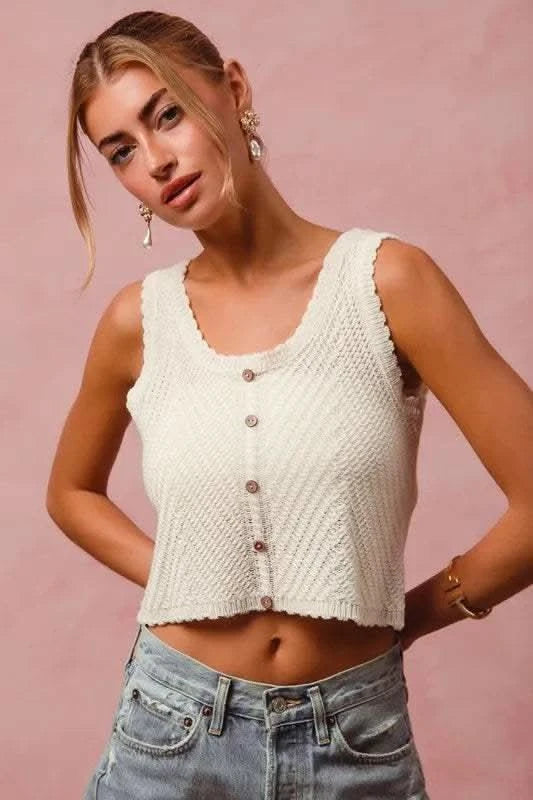 SO ME Chevron Pattern Buttoned Front Lightweight Tank Top in - photo