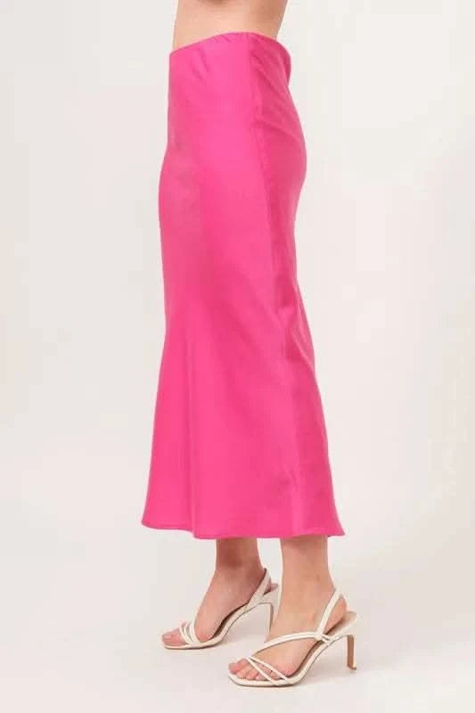 And The Why Solid Satin Midi Skirt - SwagglyLife Home & Fashion