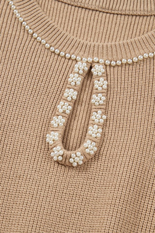 Zariah Embellished Keyhole Ribbed Sweater in - photo