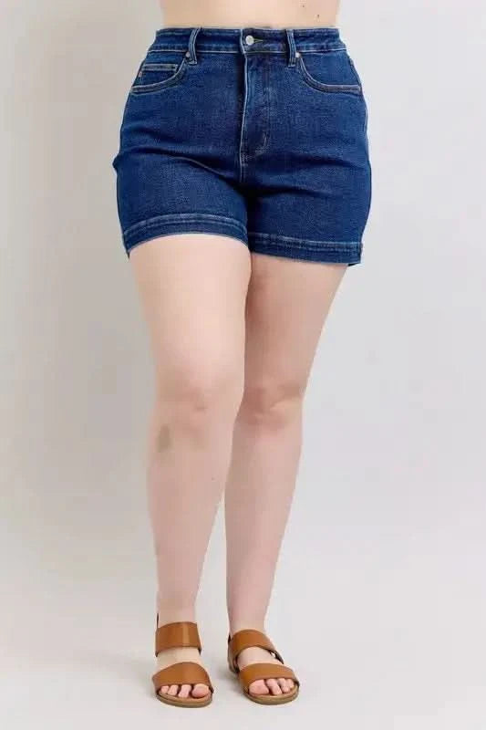 Judy Blue Plus Size High Waist Tummy Control Denim Shorts in Dark - photo