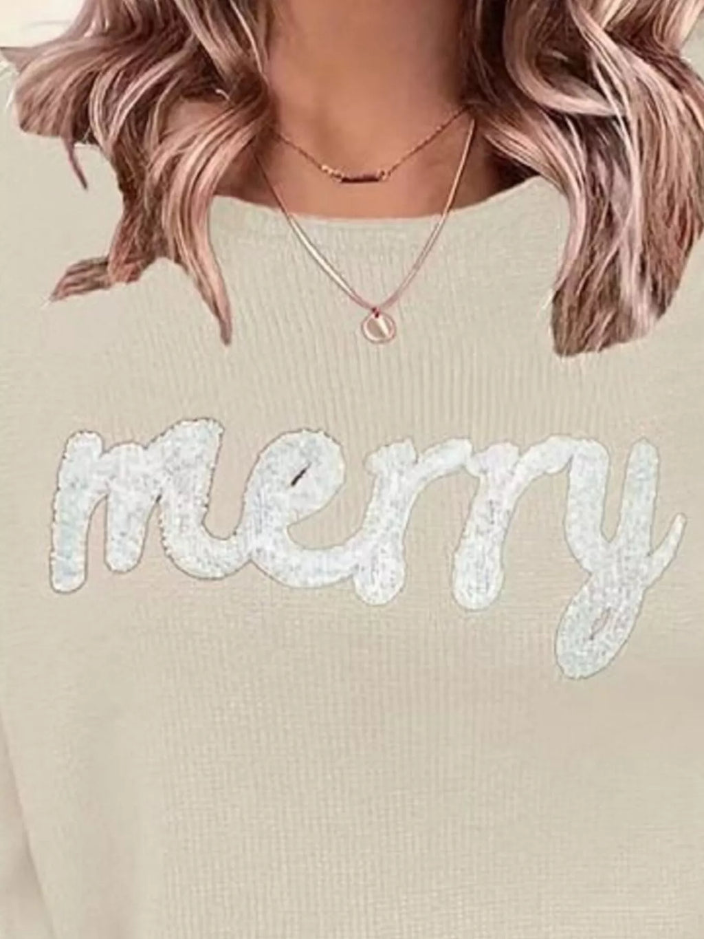 Merry Round Neck Dropped Shoulder Christmas Sweater in - photo