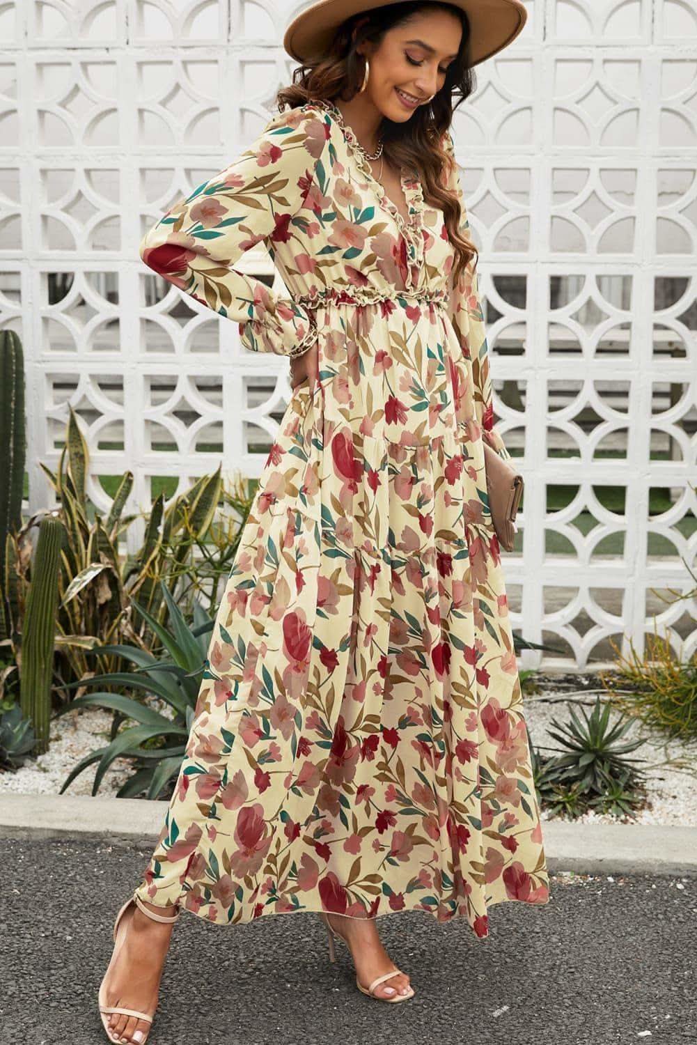 flouncy maxi dress Flouncy Sleeve Maxi Dress W/ Side Slit & Underbust Seam Magenta / Medium