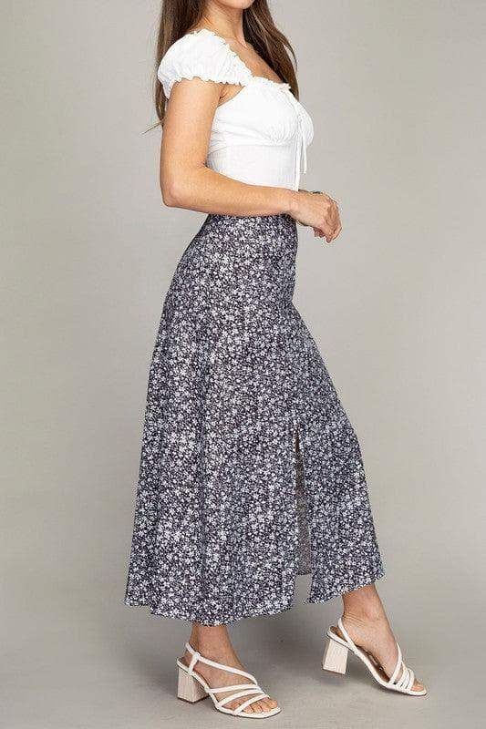 Floral Midi Skirt with Slit, Multiple Colors in - Skirts photo