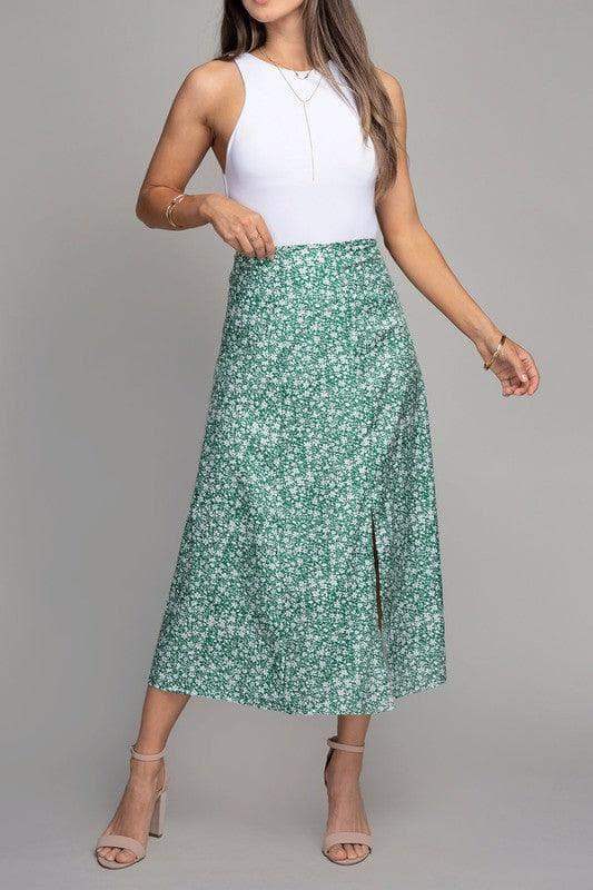 Floral Midi Skirt with Slit, Multiple Colors in - Skirts photo