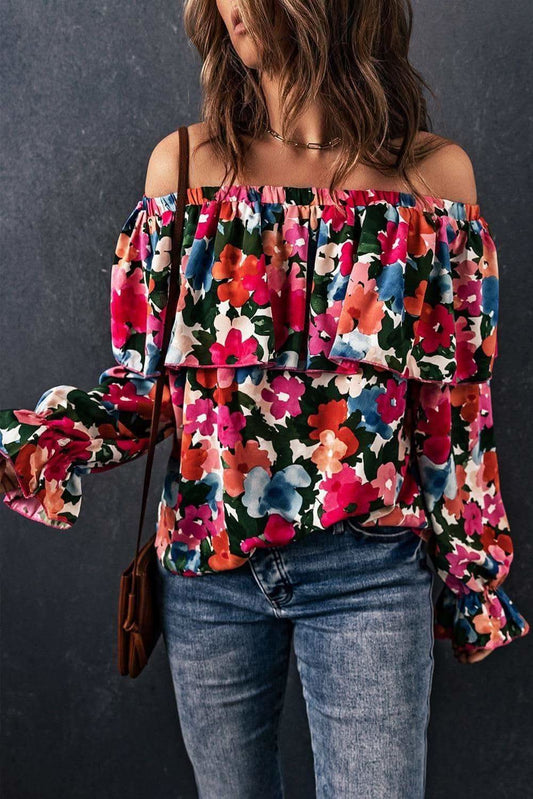 Floral Off-Shoulder Flounce Sleeve Layered Blouse in - Shirts & Tops photo